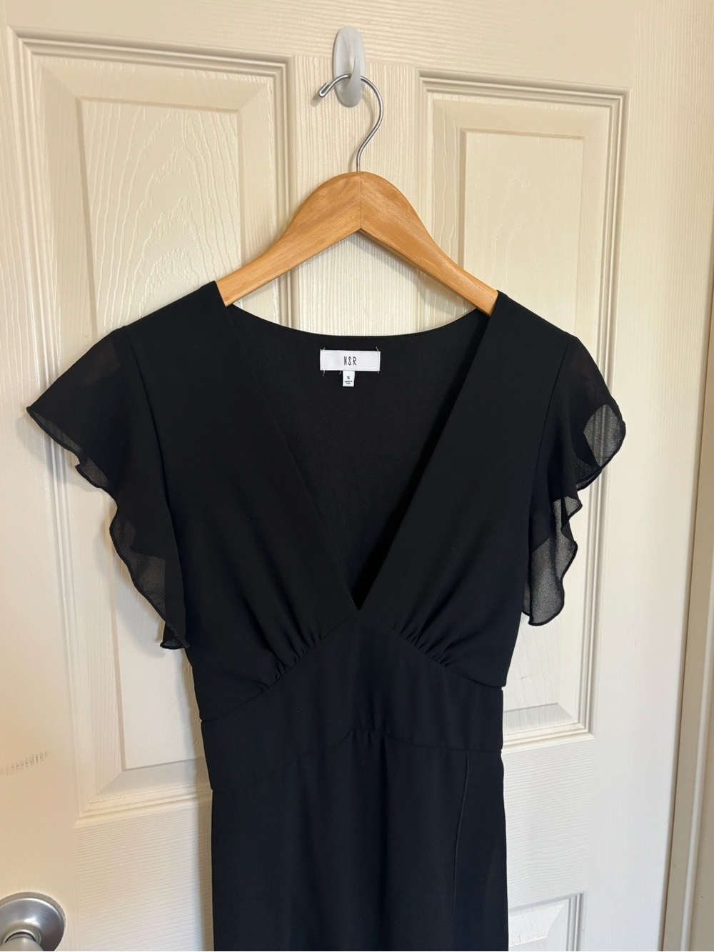 NSR Black V-Neck Flutter Sleeve Maxi Dress - Size Small - Picture 2 of 7